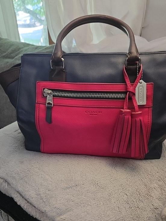 Coach Handbags - Coach Two-Tone Leather Satchel in Navy and Fuchsia Pink